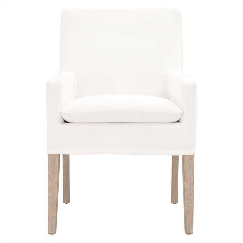 Pemberly Row Contemporary Slipcover Oak Wood Fabric Arm Chair in White