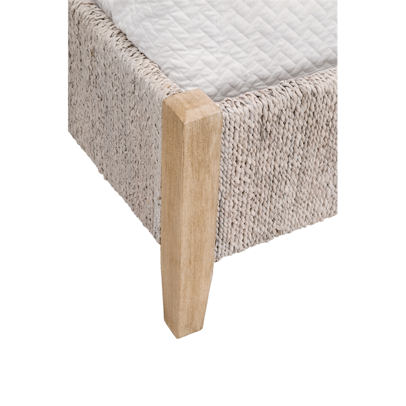 Pemberly Row Contemporary Abaca Rope Cal King Bed in Off White/Gray