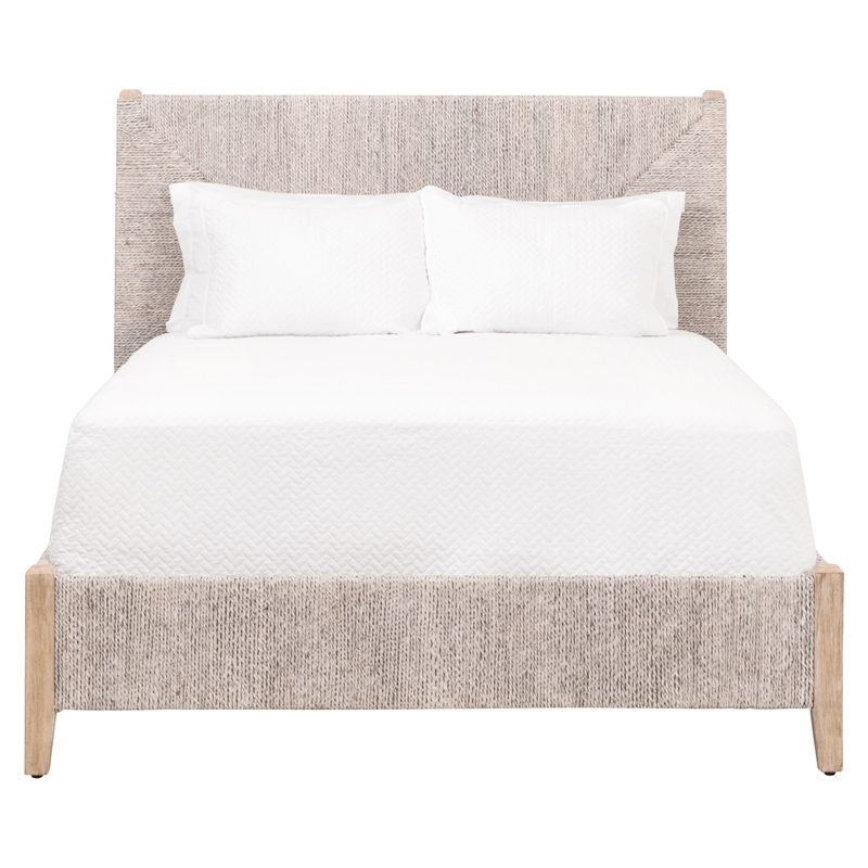 Pemberly Row Contemporary Abaca Rope Cal King Bed in Off White/Gray