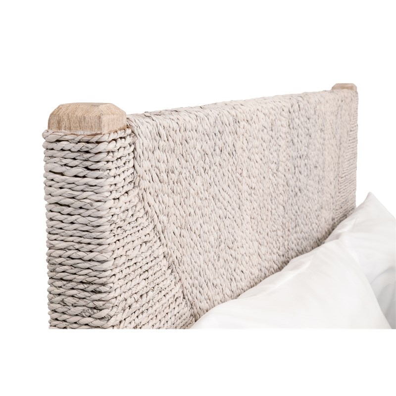 Pemberly Row Contemporary Abaca Rope Standard King Bed in Off White