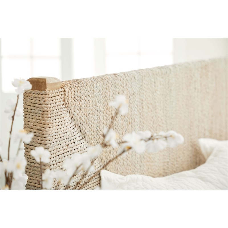 Pemberly Row Contemporary Abaca Rope Standard King Bed in Off White