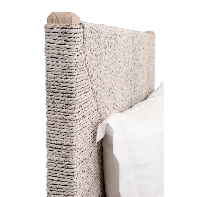 Pemberly Row Contemporary Abaca Rope Standard King Bed in Off White