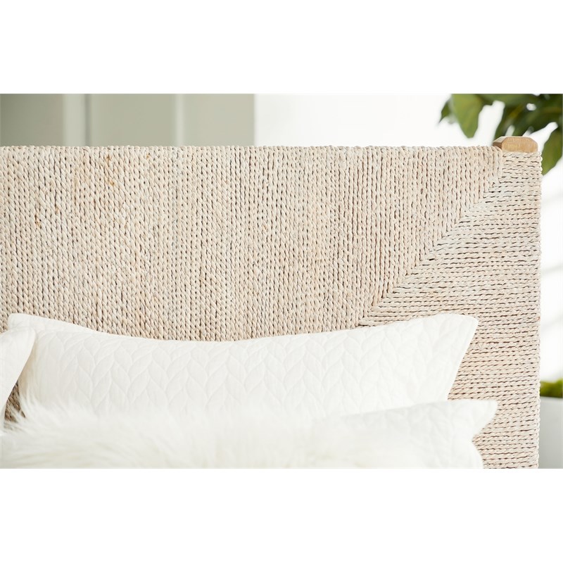 Pemberly Row Contemporary Abaca Rope Standard King Bed in Off White