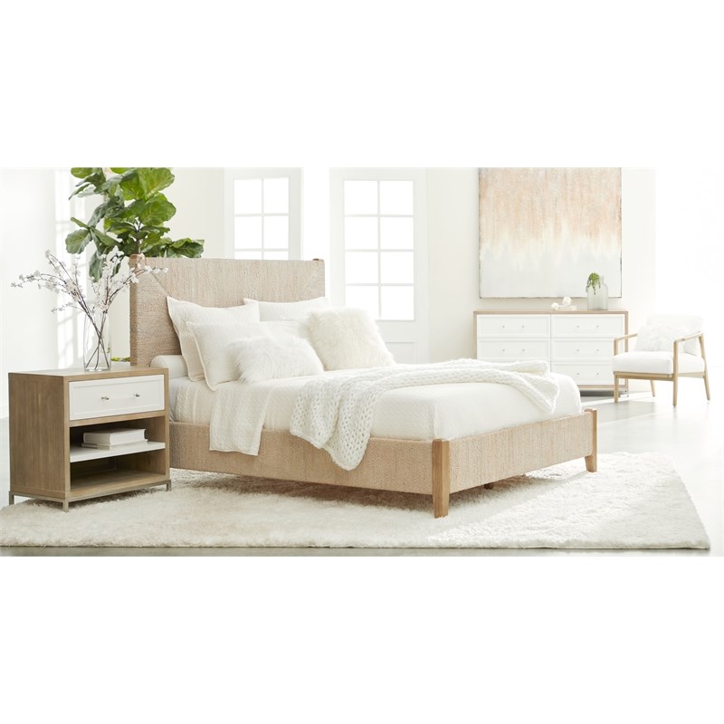 Pemberly Row Contemporary Abaca Rope Standard King Bed in Off White