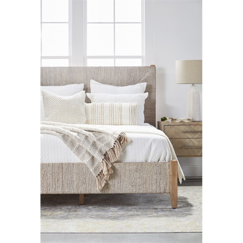 Pemberly Row Contemporary Abaca Rope Standard King Bed in Off White