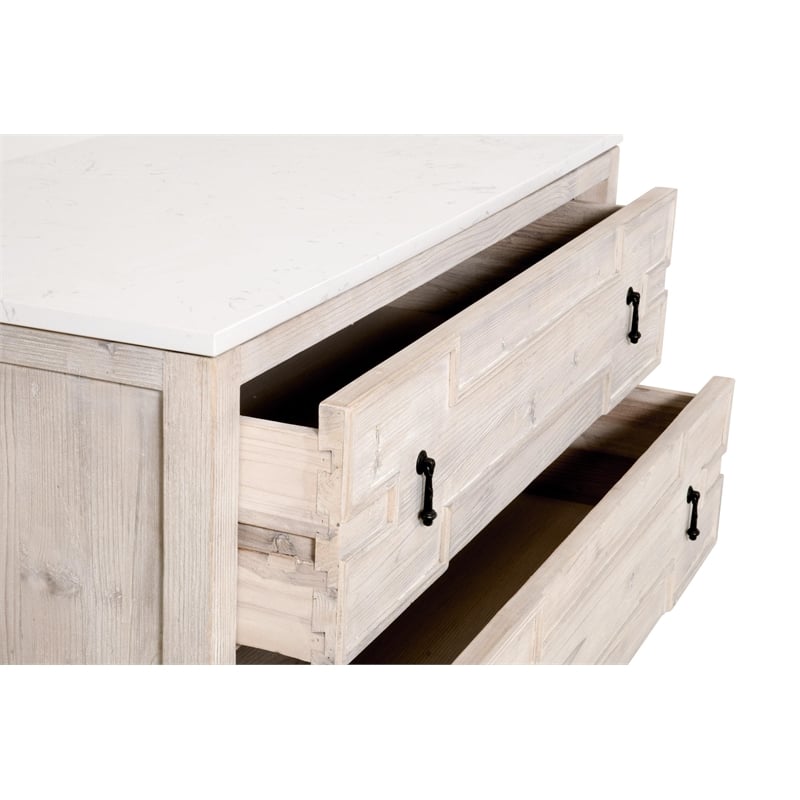 Pemberly Row Quartz Top 3-Drawer Reclaimed Pine Entry Cabinet in White