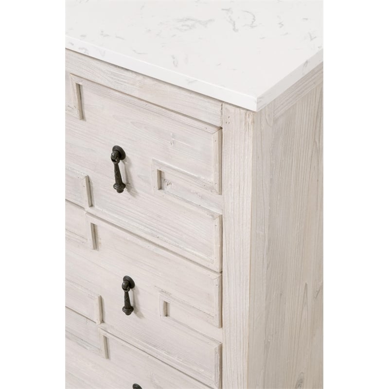 Pemberly Row Quartz Top 3-Drawer Reclaimed Pine Entry Cabinet in White