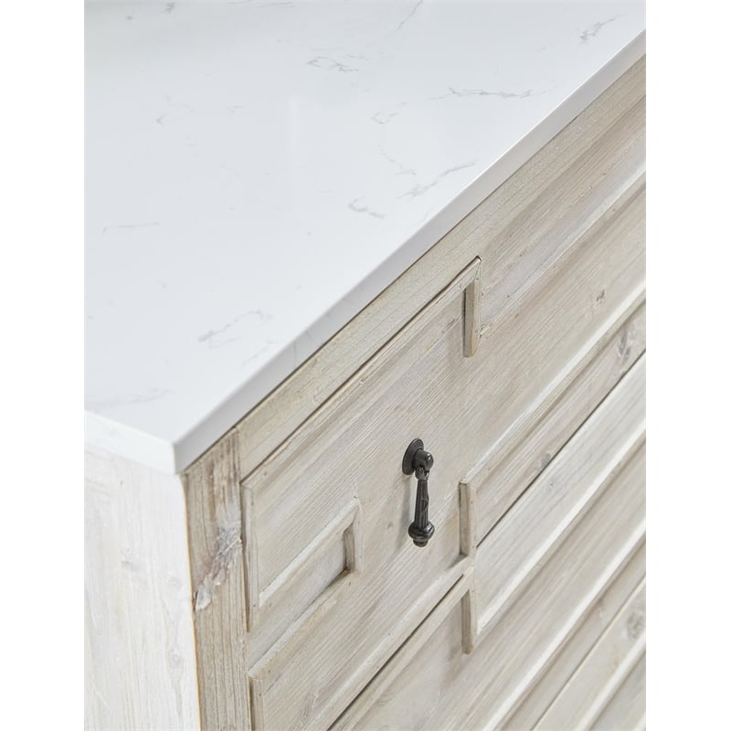 Pemberly Row Quartz Top 3-Drawer Reclaimed Pine Entry Cabinet in White