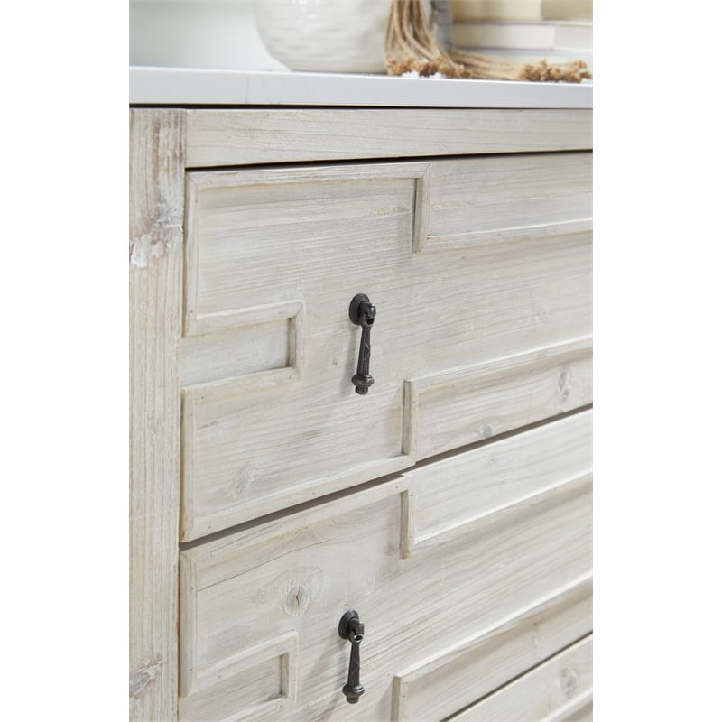 Pemberly Row Quartz Top 3-Drawer Reclaimed Pine Entry Cabinet in White