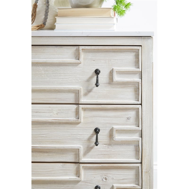 Pemberly Row Quartz Top 3-Drawer Reclaimed Pine Entry Cabinet in White