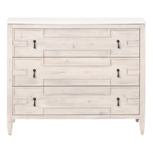 Pemberly Row Quartz Top 3-Drawer Reclaimed Pine Entry Cabinet in White