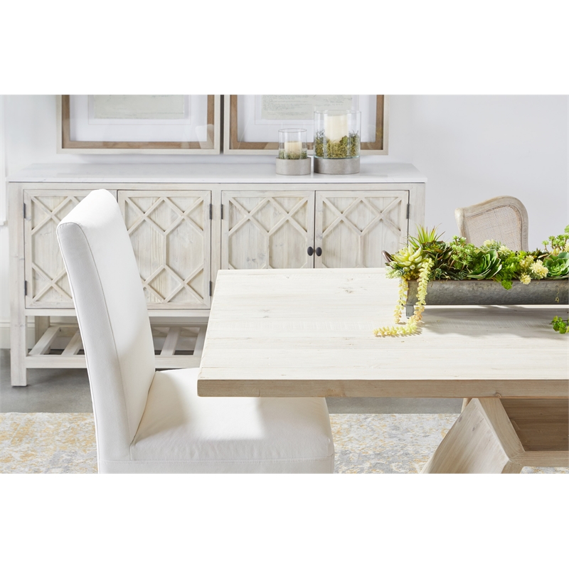 Pemberly Row Quartz Top Pine Media Sideboard With Storage in White