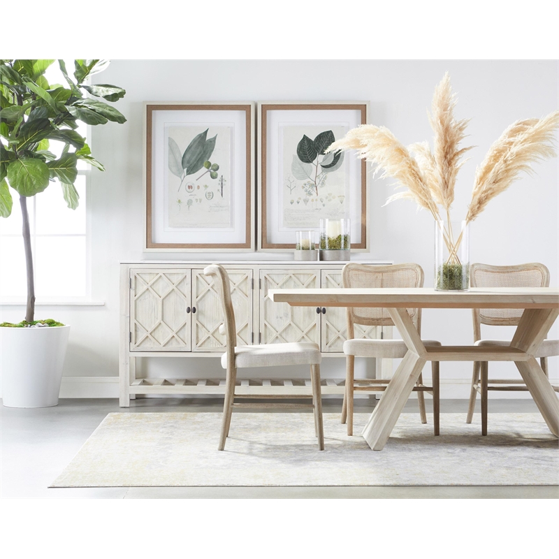 Pemberly Row Quartz Top Pine Media Sideboard With Storage in White