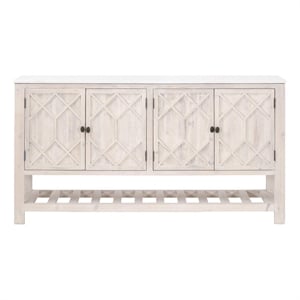Pemberly Row Quartz Top Pine Media Sideboard With Storage in White