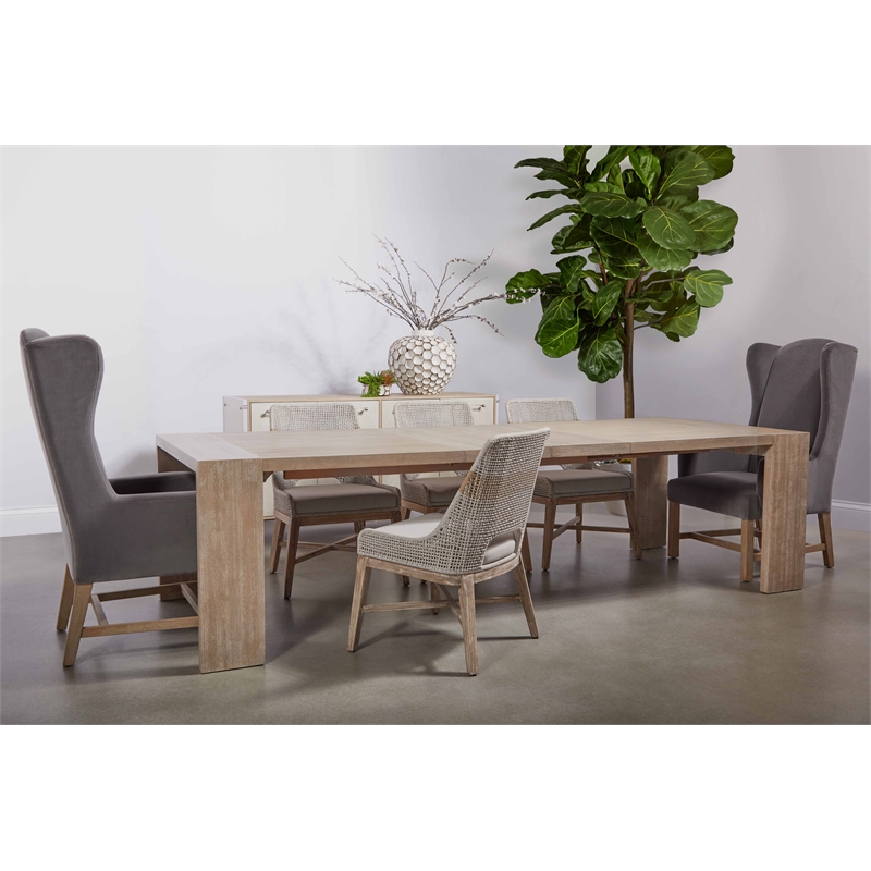 Pemberly Row Acacia Extension Dining Table Seating Up to 8 in Gray