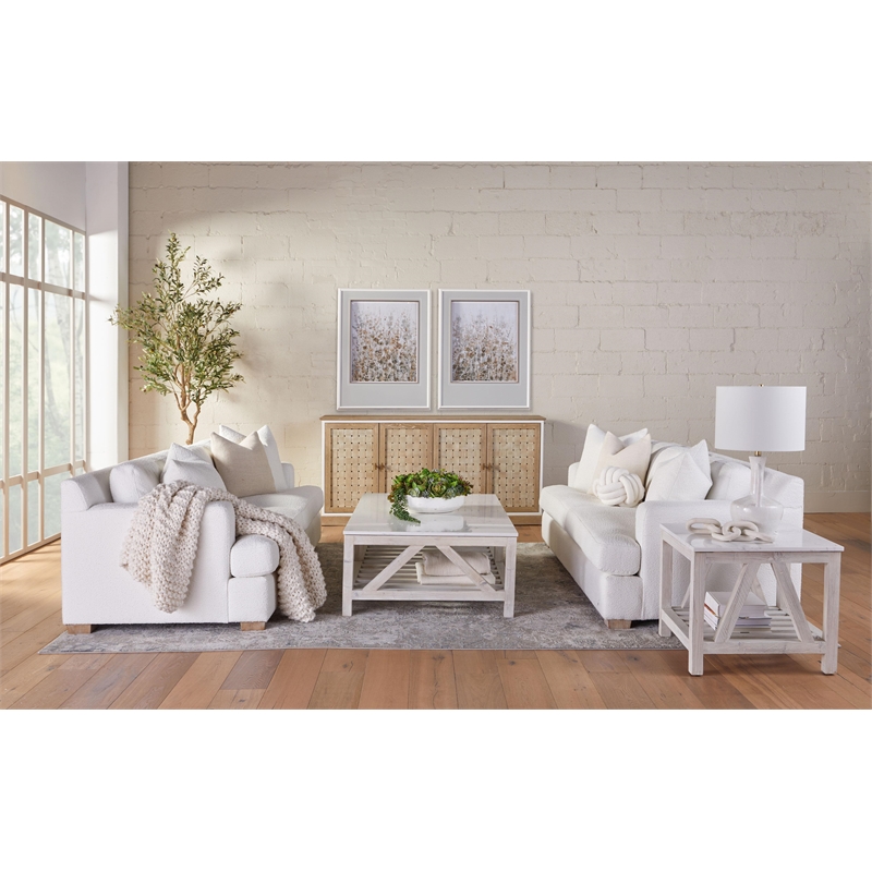 Pemberly Row Quartz Top Reclaimed Pine Trestle Coffee Table in White