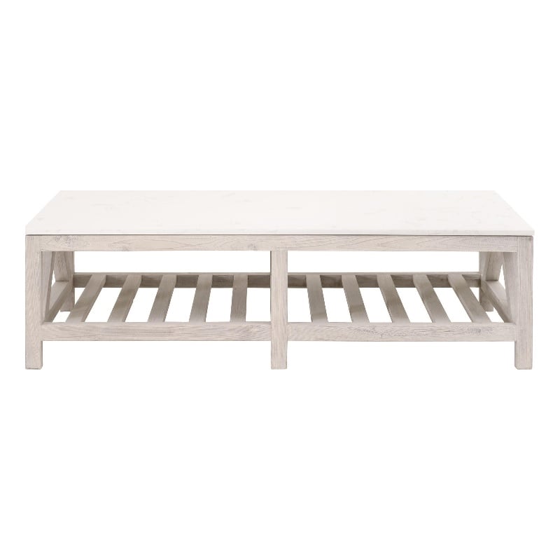 Pemberly Row Quartz Top Reclaimed Pine Trestle Coffee Table in White