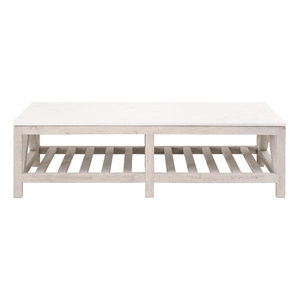 Pemberly Row Quartz Top Reclaimed Pine Trestle Coffee Table in White