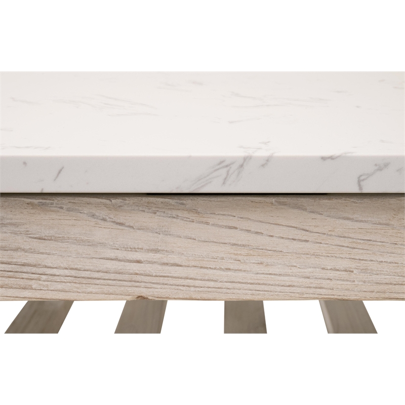 Pemberly Row Quartz Top Square Pine Trestle Coffee Table in White