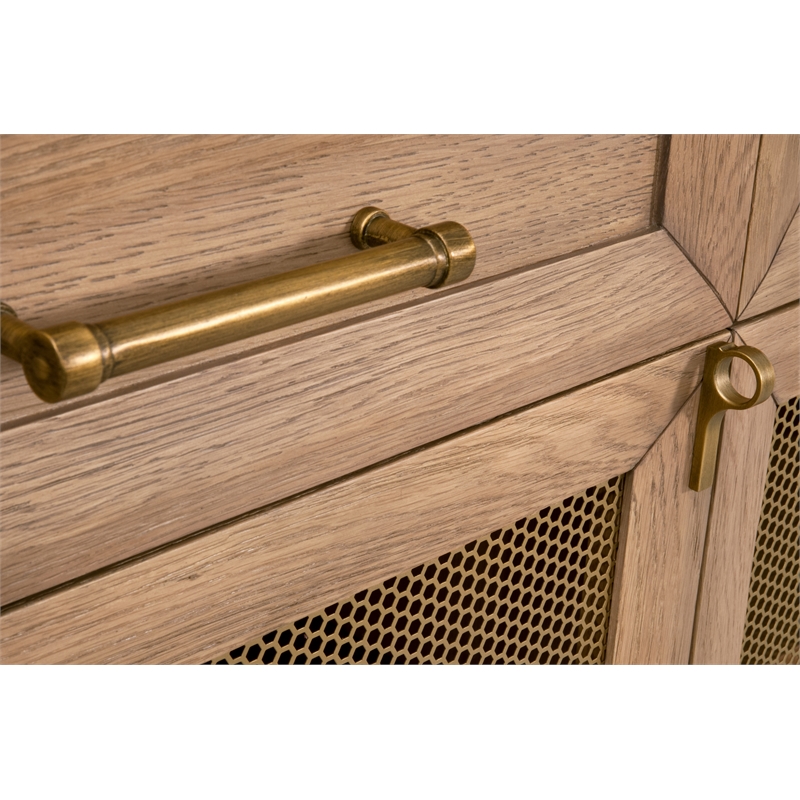 Pemberly Row 3-Drawer Mesh Front Wood Media Sideboard in Honey Oak