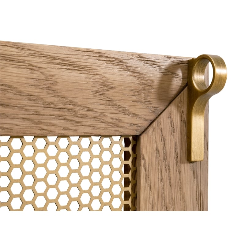 Pemberly Row 3-Drawer Mesh Front Wood Media Sideboard in Honey Oak