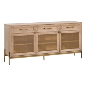 Pemberly Row 3-Drawer Mesh Front Wood Media Sideboard in Honey Oak