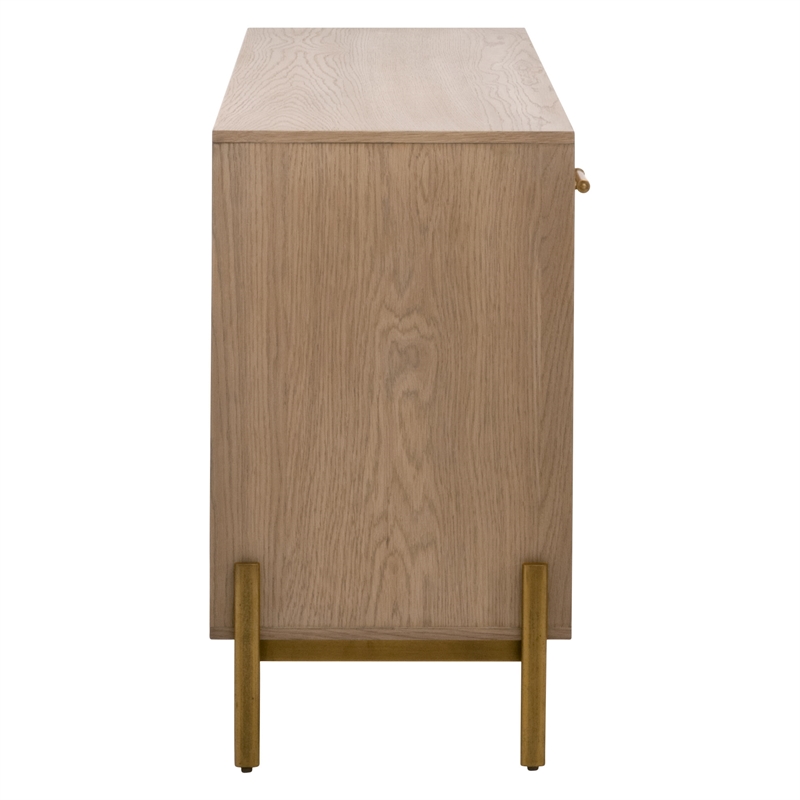 Pemberly Row 3-Drawer Mesh Front Wood Media Sideboard in Honey Oak