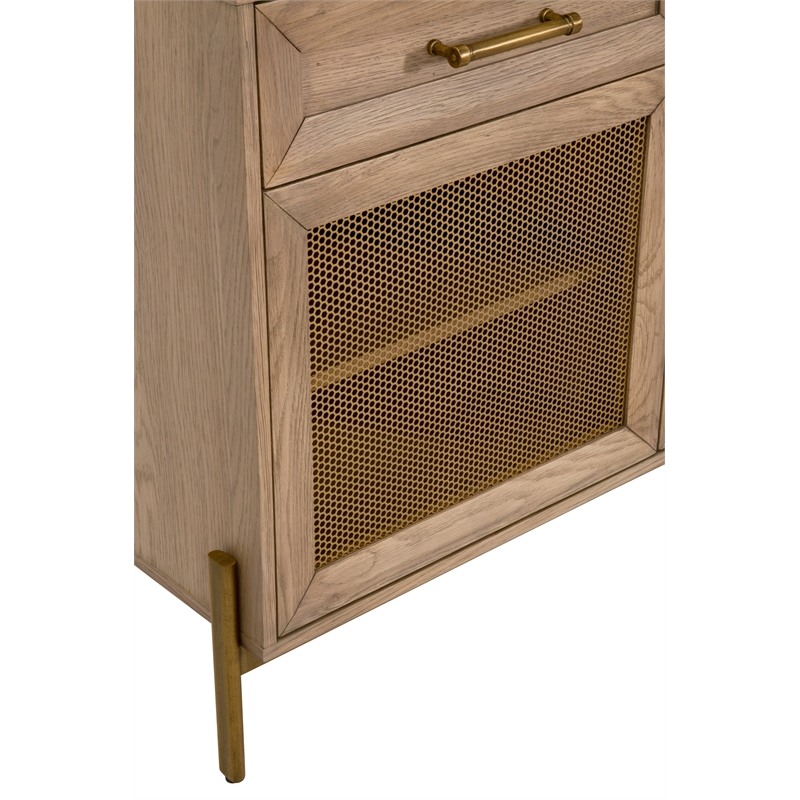 Pemberly Row 3-Drawer Mesh Front Wood Media Sideboard in Honey Oak