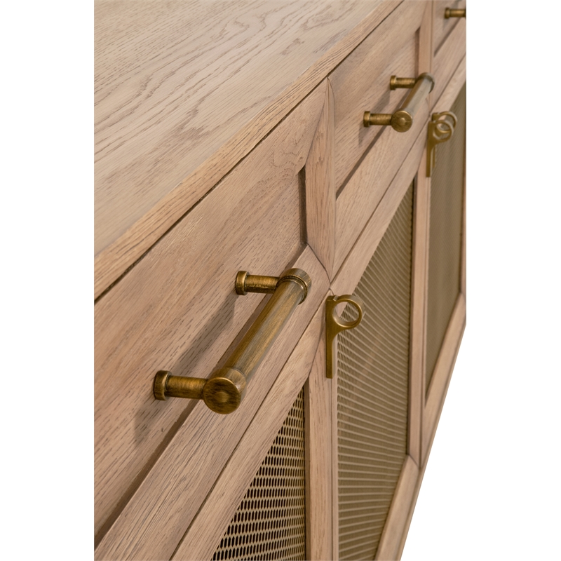 Pemberly Row 3-Drawer Mesh Front Wood Media Sideboard in Honey Oak