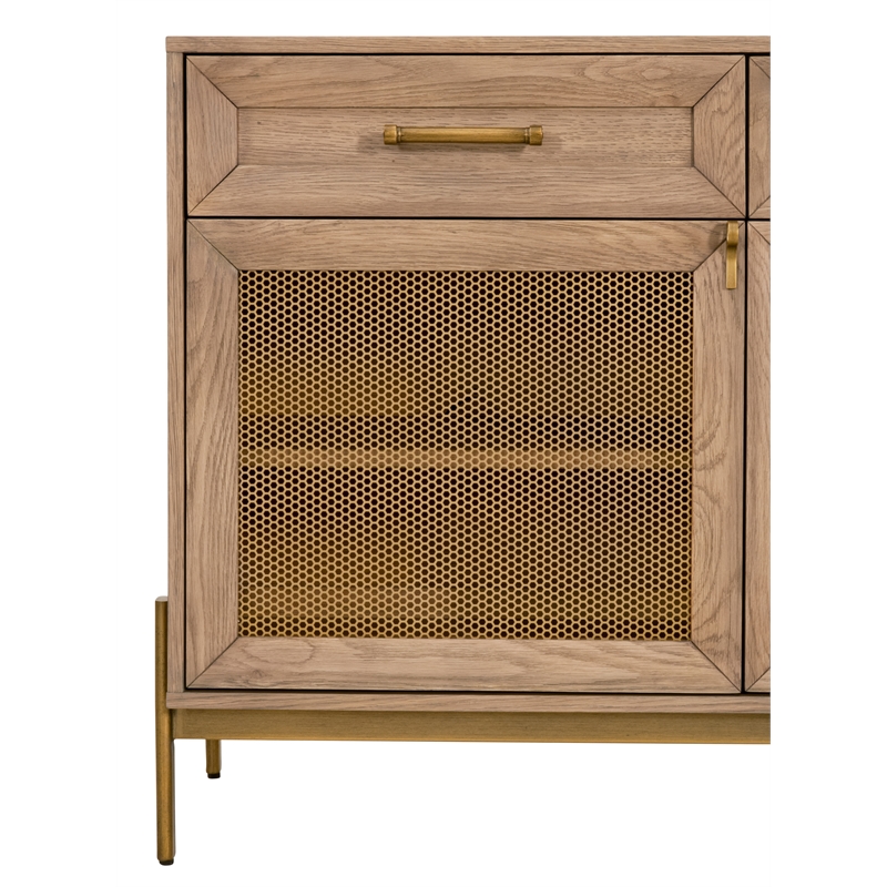 Pemberly Row 3-Drawer Mesh Front Wood Media Sideboard in Honey Oak