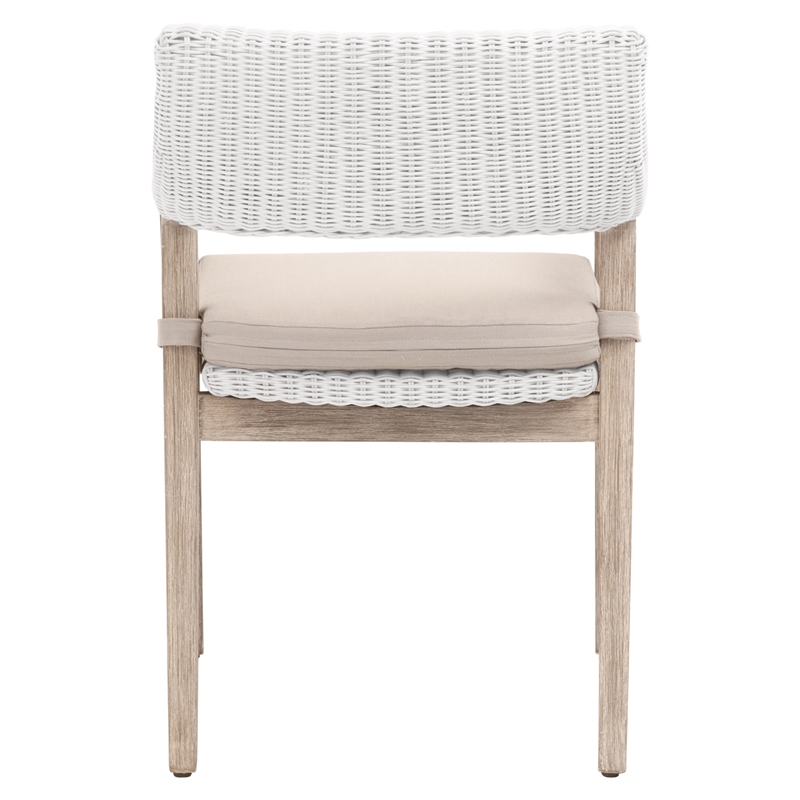 Pemberly Row Rattan Woven Mahogany Arm Chair in White/Light Gray