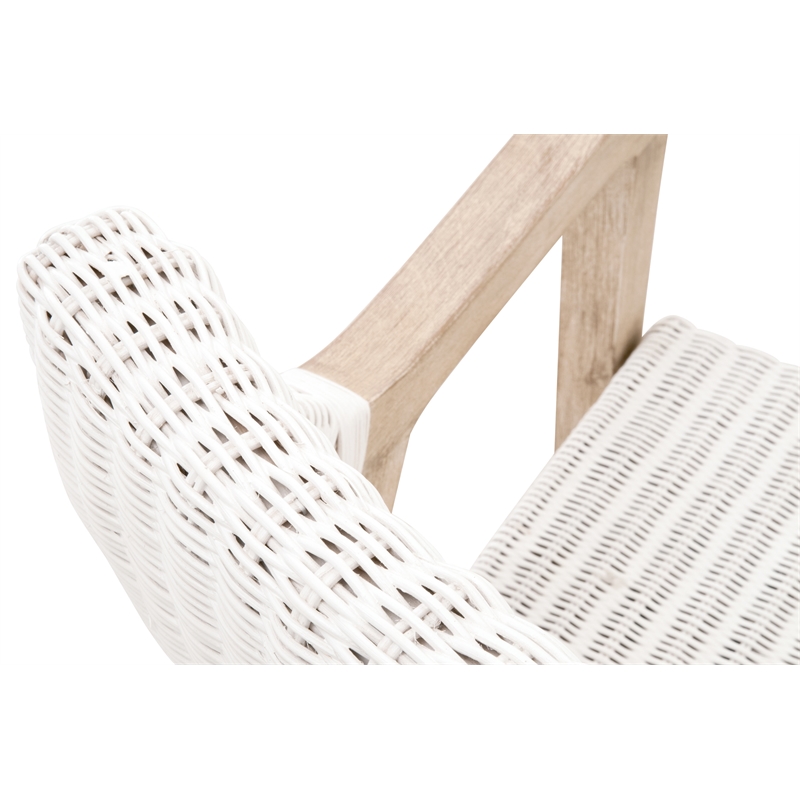 Pemberly Row Rattan Woven Mahogany Arm Chair in White/Light Gray
