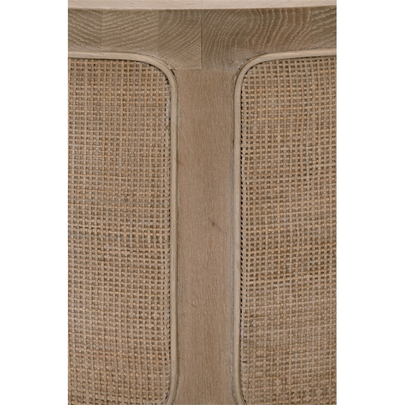 Pemberly Row Round Reclaimed Oak Cane Inlay Coffee Table in Gray