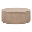 Pemberly Row Round Reclaimed Oak Cane Inlay Coffee Table in Gray