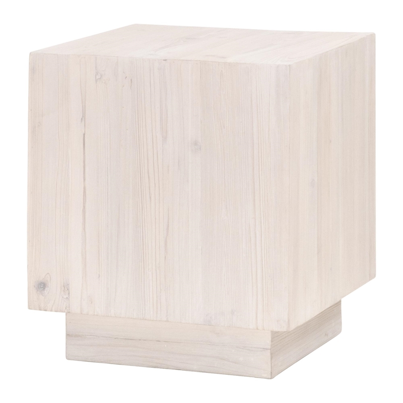 Pemberly Row Square Reclaimed Pine Mitered Edge End Table in White
