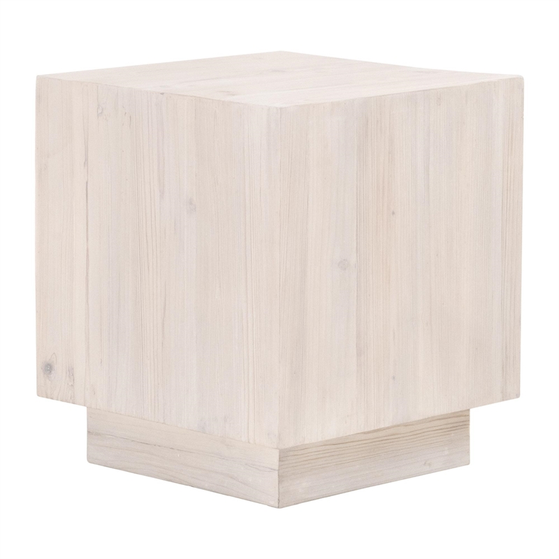 Pemberly Row Square Reclaimed Pine Mitered Edge End Table in White