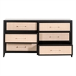 Pemberly Row Rattan Inlay 6-Drawer Acacia Wood Dresser in Black