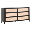 Pemberly Row Rattan Inlay 6-Drawer Acacia Wood Dresser in Black