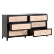 Pemberly Row Rattan Inlay 6-Drawer Acacia Wood Dresser in Black