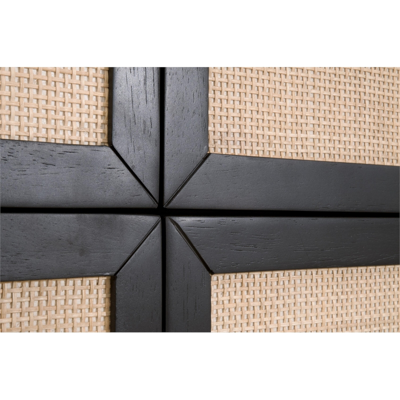 Pemberly Row Rattan Inlay 6-Drawer Acacia Wood Dresser in Black