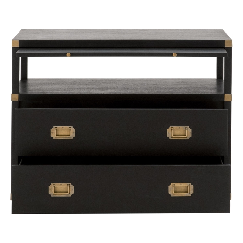 Pemberly Row Acacia 2-Drawer Wood Nightstand With Shelf in Black