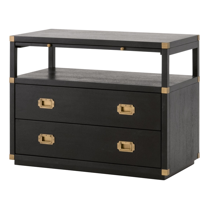 Pemberly Row Acacia 2-Drawer Wood Nightstand With Shelf in Black