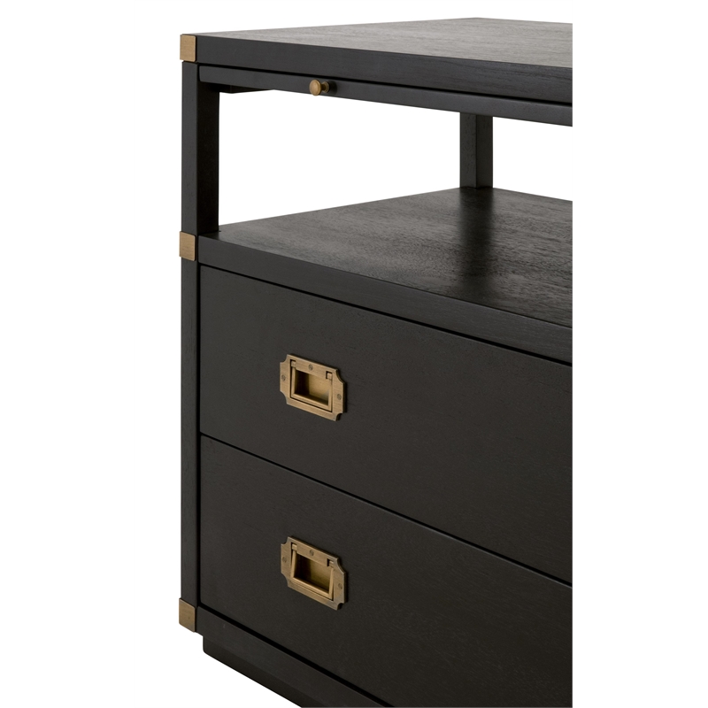 Pemberly Row Acacia 2-Drawer Wood Nightstand With Shelf in Black