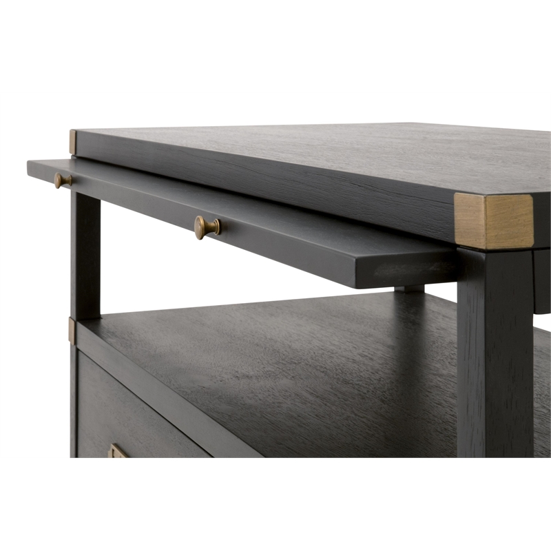 Pemberly Row Acacia 2-Drawer Wood Nightstand With Shelf in Black