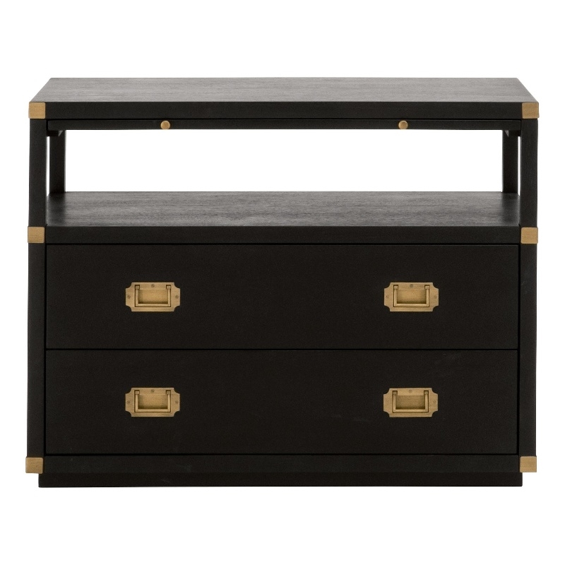 Pemberly Row Acacia 2-Drawer Wood Nightstand With Shelf in Black