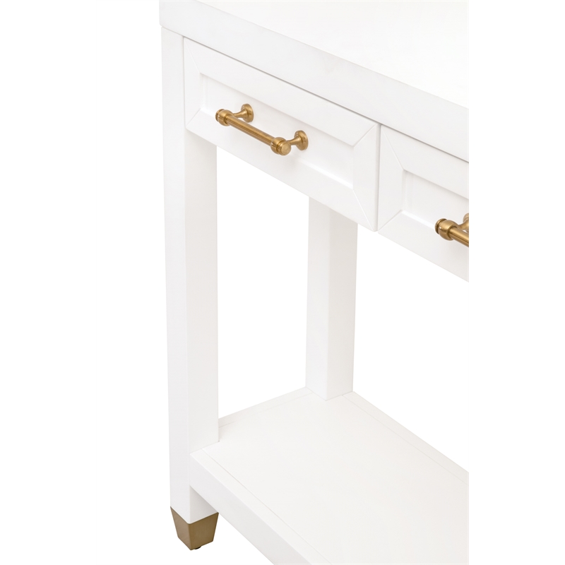 Pemberly Row Contemporary 3-Drawer Lacquer Console Table in Matte White