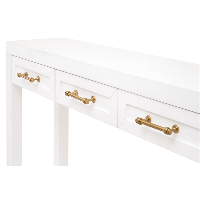 Pemberly Row Contemporary 3-Drawer Lacquer Console Table in Matte White
