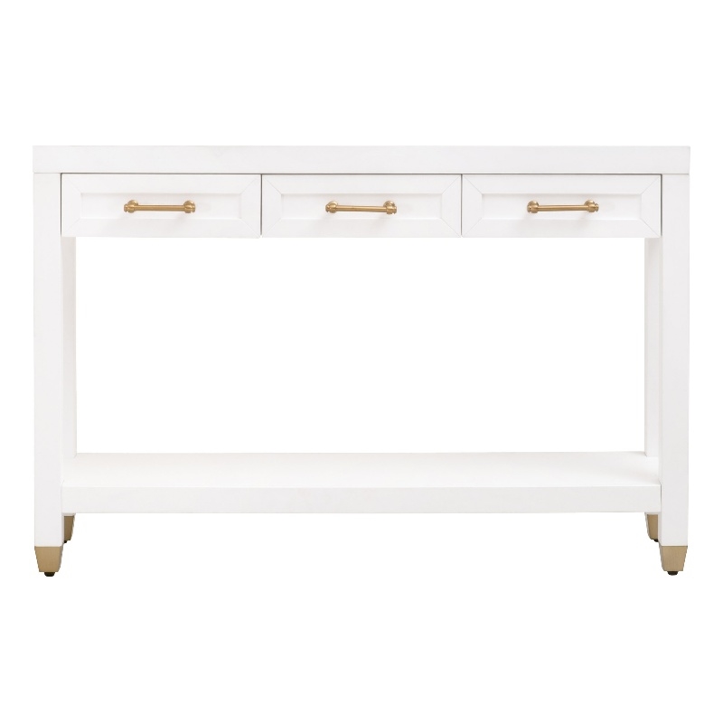 Pemberly Row Contemporary 3-Drawer Lacquer Console Table in Matte White