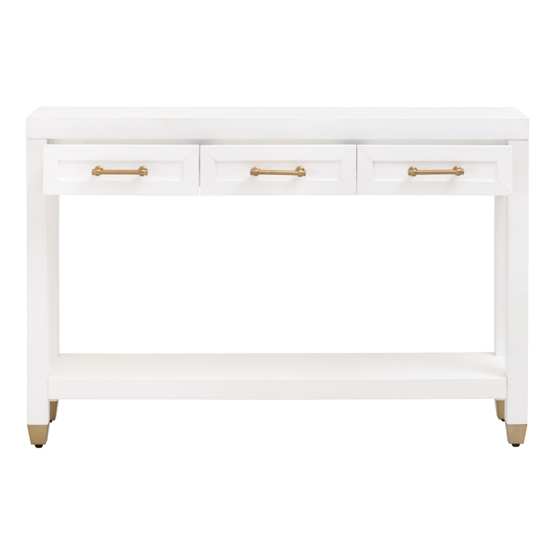 Pemberly Row Contemporary 3-Drawer Lacquer Console Table in Matte White