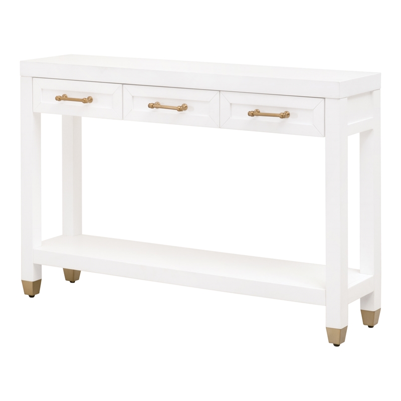 Pemberly Row Contemporary 3-Drawer Lacquer Console Table in Matte White